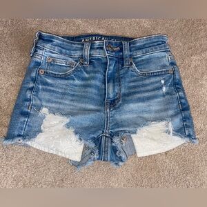 American Eagle Outfitters Blue Denim Shorts with White Lace Insets